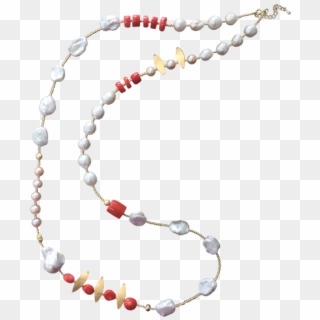 Freshwater Pearls With Orange Bamboo Coral Long Necklace - Bead Clipart
