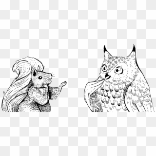 Squirrel And Owl Conversing While Standing - Squirrel And Owl Clipart