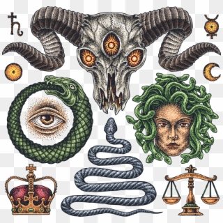 Occult And School Old Tattoo Flash Clipart - Old School Snake Tattoo - Png Download