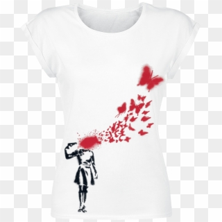 Banksy Girl Blowing Head Off White T-shirt 354384 Hhwcojm - Banksy Butterfly Girl Clipart