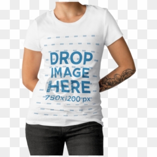Girl With Tattoo Wearing A Tshirt Template While Standing - Active Shirt Clipart