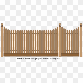 Windsor Pickets Rising To Post Gates - White Windsor Picket Fence Clipart