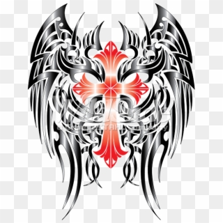 Cross With Gothic Wings - Cross With Wings Transparent Clipart