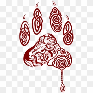 Red Celtic Paw Tattoo Stencil By Damien Thibault - Celtic Dog Paw Tattoo Clipart