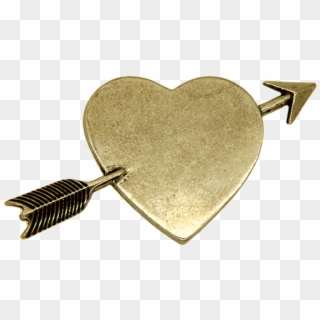 Heart Arrow With Pin, Antique Gold - Heart Clipart