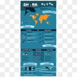 An Infographic About Shark Attacks - World Map Psd Clipart