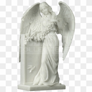 Mourning Angel Holding Flowers At A Tombstone Statue - Mourning Cross With Angels Clipart