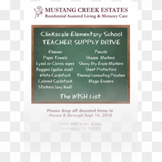 Mustang Creek Estates Of Burleson To Host School Supply - Blackboard Clipart