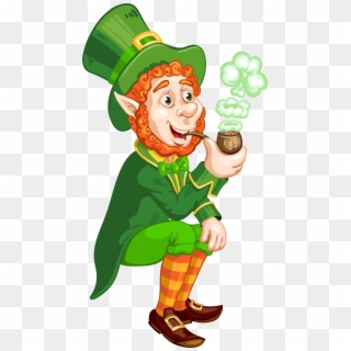 St Patrick Day Transparent Leprechaun With Pipe Png - St Patricks Day Elf Png Clipart