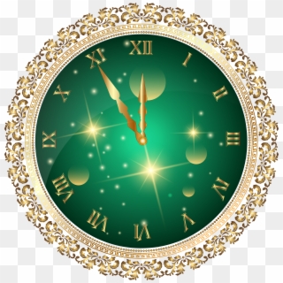 Green New Year's Clock Png Transparent Clip Art Image - New Years Eve Clock Png