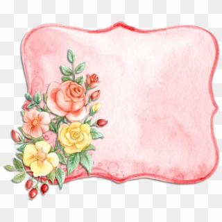 Label, Watercolor, Pink, Rose, Yellow, Flower, Bouquet - Watercolor Label Png Clipart