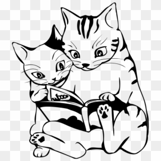 Cats Reading Books Drawing Clipart