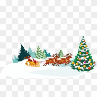 Santa Claus And Deers - Christmas Tree Clipart