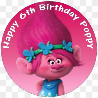 Poppy Troll Edible 8" Personalised Round Birthday Cake Clipart