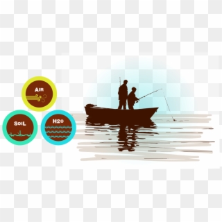 Man And Son Fishing On Contaminated Water - Skiff Clipart
