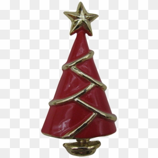 Modern Red Enameled Christmas Tree Pin - Christmas Tree Clipart
