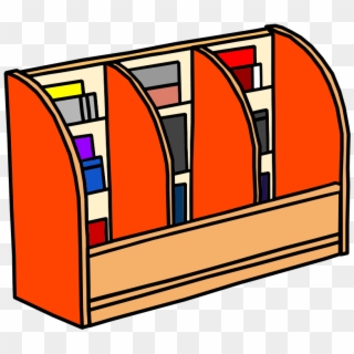 Book Display, Shelf, Curved, Filled With Books, Orange, Clipart
