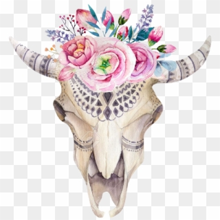 #paint #flowers #floral #watercolor #watercolour #bullhead - Floral Bull Skull Transparent Clipart