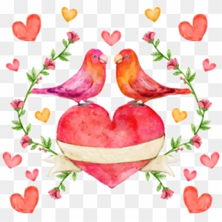 Lovebird Watercolor Painting - День Святого Валентина Акварель Clipart