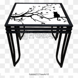 Glass Table Of Cat On A Tree With Birds, Vector - Coffee Table Clipart