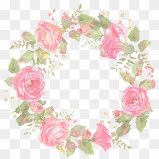 Romantic Beautiful Pink Flowers Hand Drawn Garland Clipart