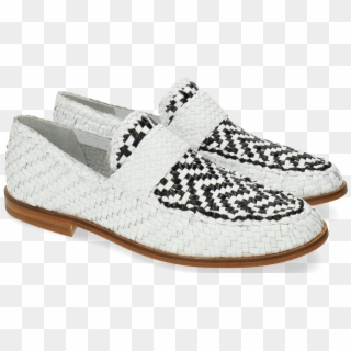 Loafers Pit 10 Woven White Black - Slip-on Shoe Clipart