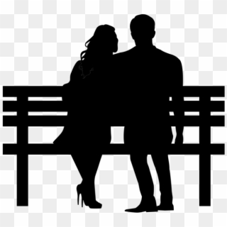 Love Couple Silhouettes On Bench - Silhouette Clipart