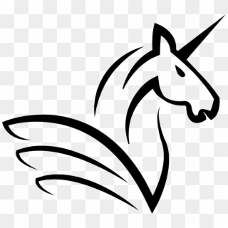 Unicorn Horse Head With A Horn And Wings Comments - Black Unicorn Png Vector Hd Clipart