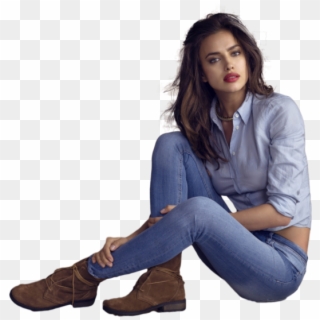 Girl In Blue Jeans Sitting - Irina Shayk Png Clipart