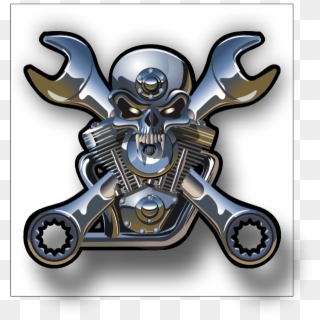 Chrome Motorcycle Engine W/ Skull - Mechanic Jolly Roger Clipart