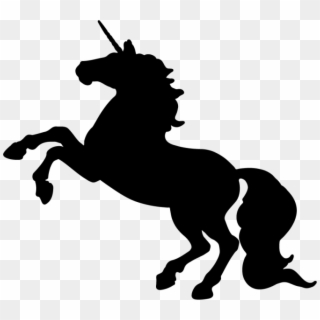 Horse Silhouette Rearing - Black And White Emoji Unicorn Clipart