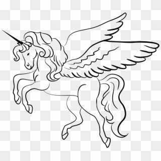 Drawn Unicorn Wing - Unicorn Line Art Clipart