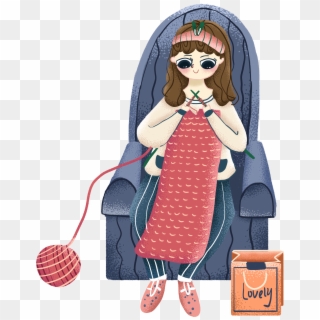 Painted Illustration Sofa Girl Png And Psd - Cartoon Clipart