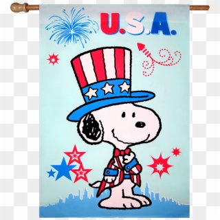 Patriotic Peanuts Usa House Flag - Snoopy Usa Clipart