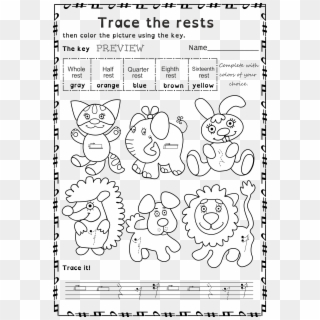 Funny Worksheets To Trace Basic Music Symbols For Younger - Color By Music Rests Clipart