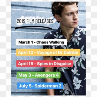 Upcoming 2019 Tom Holland Film Releases - Spies In Disguise April 19 2019 Clipart