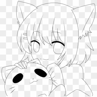 Ear Clipart Neko - Anime Girl With Cat Drawing - Png Download