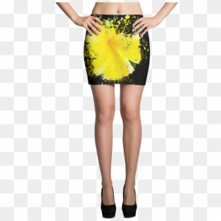 Black Mini Skirt Yellow Hawaiian Plumeria Art - Skirt Clipart