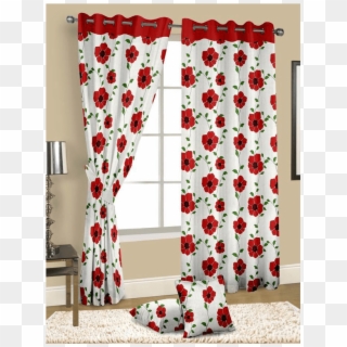 Curtains Model - White And Red Floral Curtains Clipart