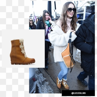 Lily Collins Wearing Joan Wedge Shearling Boots While - Park City Clipart