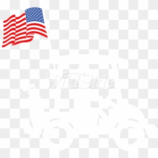 Golf Cart With Us Flag In Back - Illustration Clipart