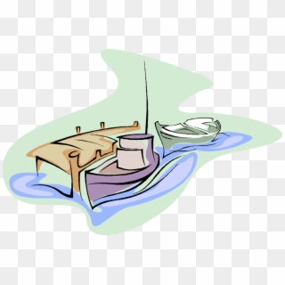 Vector Illustration Of Fishing Boats And Pier Dock - Keelboat Clipart