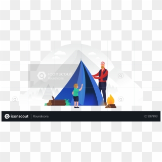 Father And Son Putting Up A Tent Illustration - Illustration Clipart