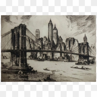 A Early 20th Century Etching Of Brooklyn Bridge - Still Life Clipart