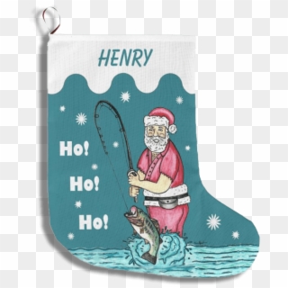 Bass Fishing Santa Claus Large Christmas Stocking - Fisherman Santa Claus Clipart