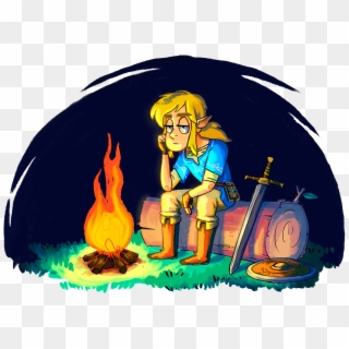 Link Sitting By The Fire On A Lonely Night - Cartoon Clipart