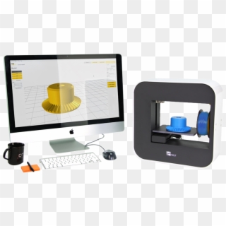 A Computer Showing Cad With A 3d Printer Printing The - Desktop Computer Clipart
