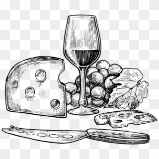 Wine And Cheese Png Black And White - Wine And Cheese Illustration Clipart