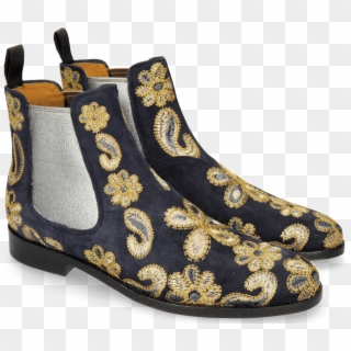 Ankle Boots Roberta 8 Lima Night Blue Embrodery Paisley Clipart