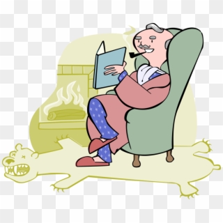 Vector Illustration Of Grandfather Reading Book In - Mann Liest Buch Clipart - Png Download